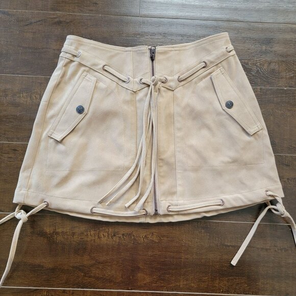 Free People Sierra Mini Skirt Womens 2 Beige Suede Country Western Boho Festival - Picture 2 of 8